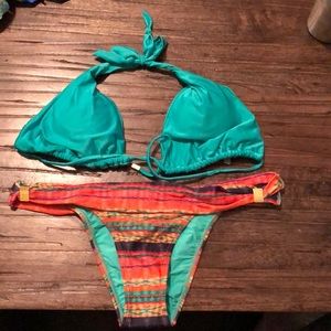 Teal/Orange pattern bikini